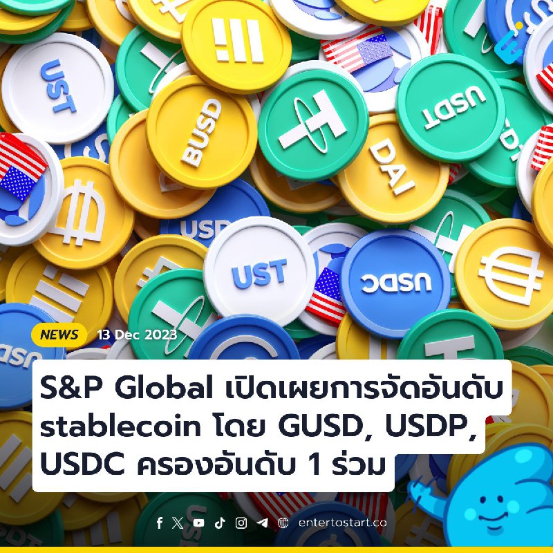 S&P Global เปิดเผยการจัดอันดับ stablecoin โดย GUSD, USDP, USDC ครองอันดับ 1 ร่วม